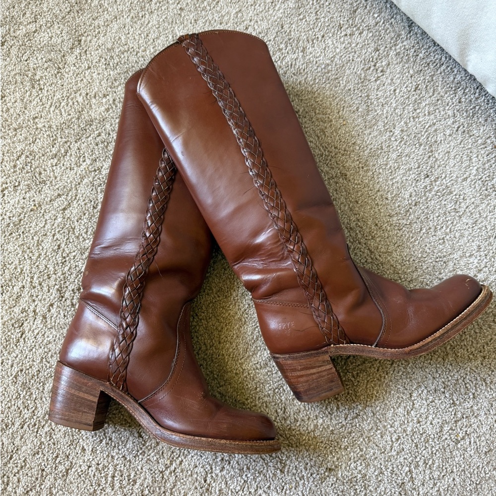 Frye Chestnut Braided Leather Heeled Boots